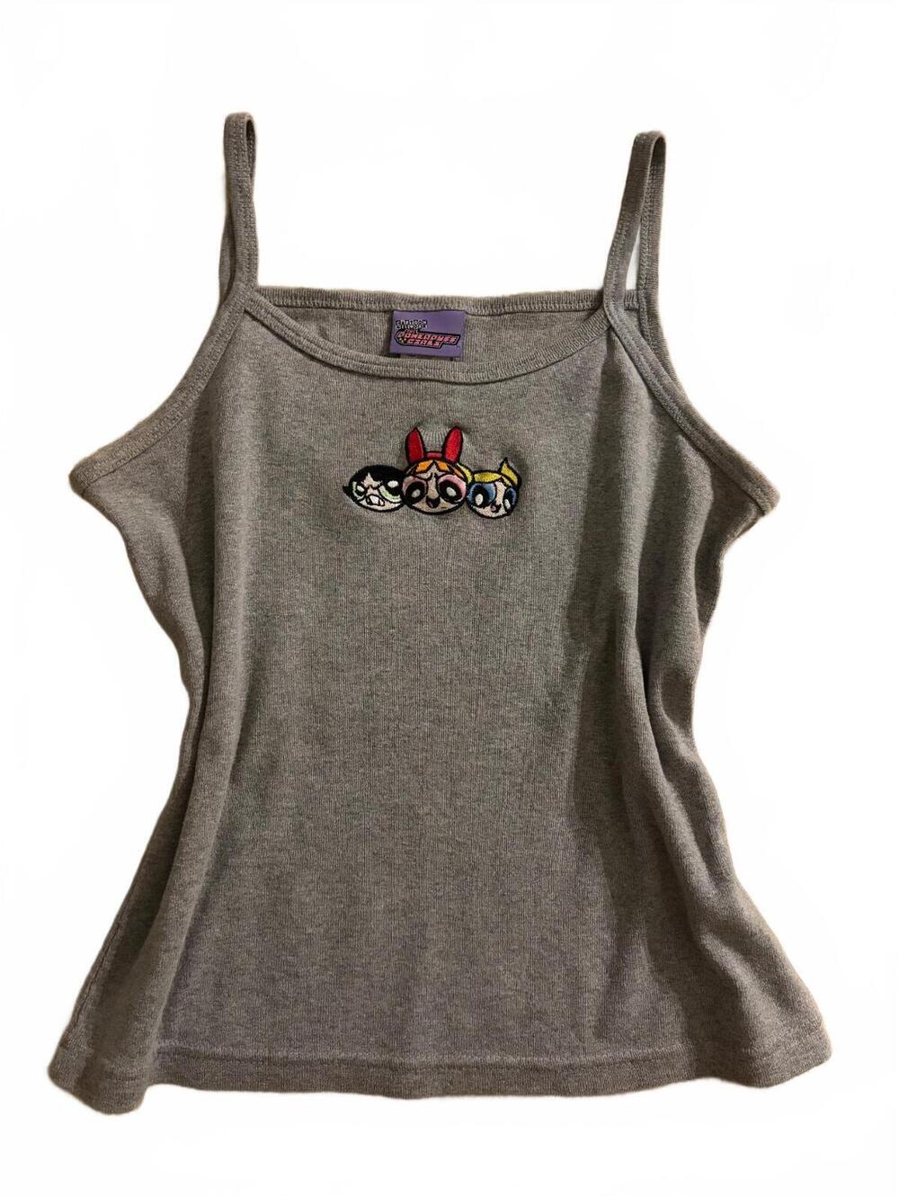 Rare Vintage Powerpuff Girls Ribbed Cami Tank Top Women's L Gray